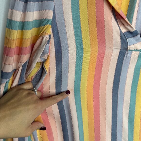 Self Contrast Women's XS Metallic Rainbow Striped V Neck Long Sleeve Top - Picture 6 of 9